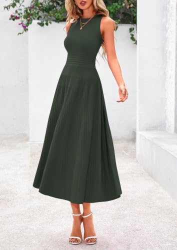 PRETTYGARDEN Women's Summer Pleated Midi Work Dress