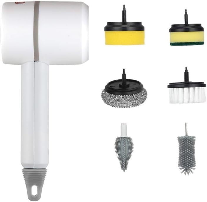 ScrubNinja Electric Spin Scrubber,Cordless Household Cleaning Brush with 4 Replaceable Heads (white2)
