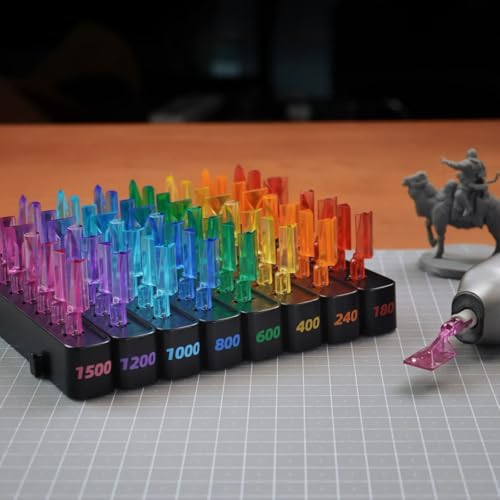 HOZO NeoSander 64pcs Multicolored Sanding Head Collection, 8 Shapes × 8 Grit Levels, Color-Coded System (#180–#1500), Detail Sanding Heads for Precision Finishing, Edges & Surface Preparation