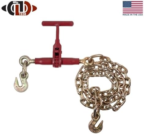 5/16" - 3/8" Durabilt T-Handle Ratchet Chain Binder with 6' Chain Extension & Grab Hooks - 7,100 lbs WLL Heavy Duty Tie Down Hauling Load Chain Binders for Flatbed Trailer