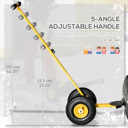 Outsunny Snow Shovel with Wheels Snow Pusher 29" Blade 10" Wheels Yellow