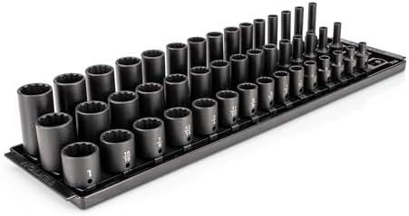 TEKTON 3/8 Inch Drive Impact Socket Set, 45-Piece | SID91124 | (1/4 - 1 in.), Shallow, Semi-Deep, and Deep, 12-Point, Socket Rail