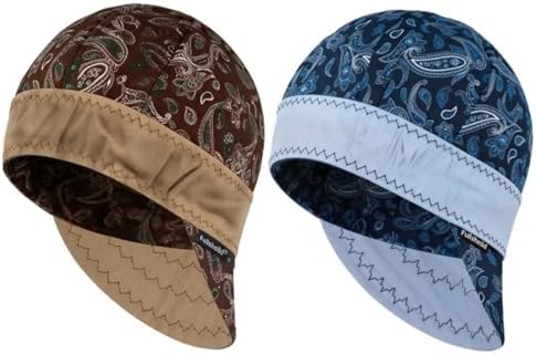 Fullsheild Reversible Welding Cap FR Cotton Welder Hat，Brown+Blue, 2Pcs