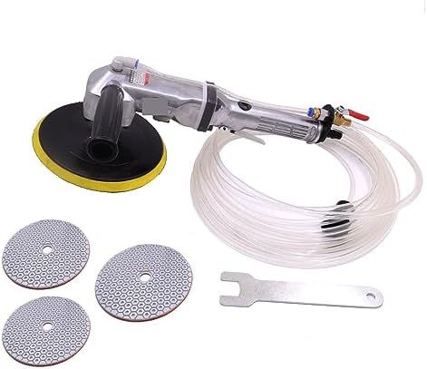 Wet Polisher Grinder, 7" Hand-Held Pneumatic Water Feed Sander for Stone Metal Tile Air Polisher Wet Stone Marble Granite(SET3)