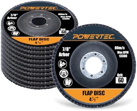 POWERTEC 4-1/2" Zirconia Flap Discs - 10-Pack 60 Grits for Angle Grinder, Compatible with DeWalt DCG413B, DWE402, DCG405B, DWE4011 - Ideal for Sanding and Grinding Metal & Stainless Steel (11102)