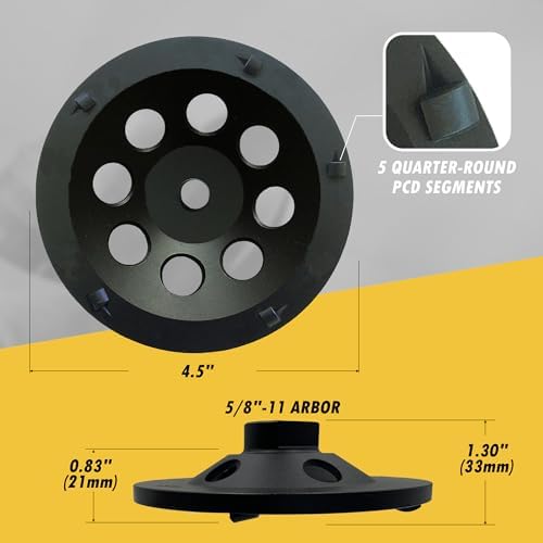 4.5" PCD Grinding Wheel for Epoxy, Glue, Mastic Removal, 5 PCD Segments
