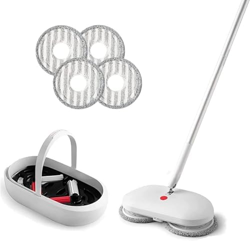 REECOO Cordless Electric Spin Mop Power Mop with 4 Floor Scrubber Pads/Automatic Cleaning Bucket/Water Sprayer,Lightweight & Rechargeable,Suitable for Wooden, Marble, Tile, Hardwood Floor.