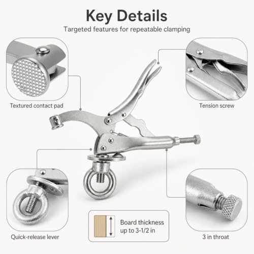 QWORK 9-Inch Drill Press Locking Clamp, 4 Pack - Heavy-Duty Steel Vise Bench Clamp for Woodworking