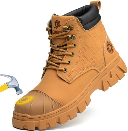 KELODON Waterproof Steel Toe Boots For Men 6 Inch Leather Steel Toe Shoes Non Slip Resistant Safety Work Boots Indestructible Lightweight Construction Boot
