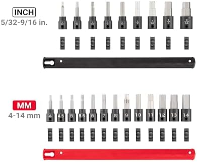 TEKTON 3/8 Inch Drive Hex Impact Bit Socket Set, 22-Piece | SIB91201 | (5/32 - 9/16 in., 4 - 14 mm), Socket Rail