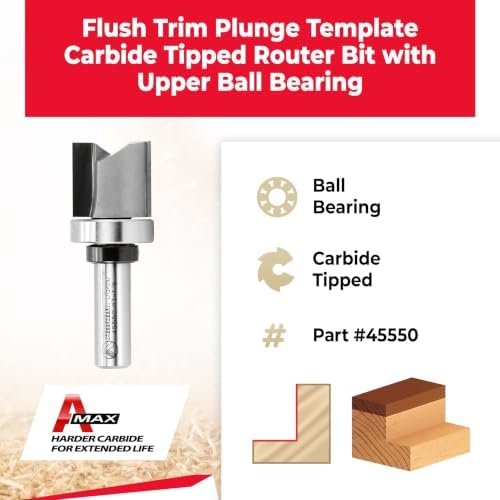 Amana Tool 45550 Carbide Tipped Flush Trim Plunge Template Router Bit 1-1/8 Dia x 1 Inch x 1/2 Shank with Upper Ball Bearing