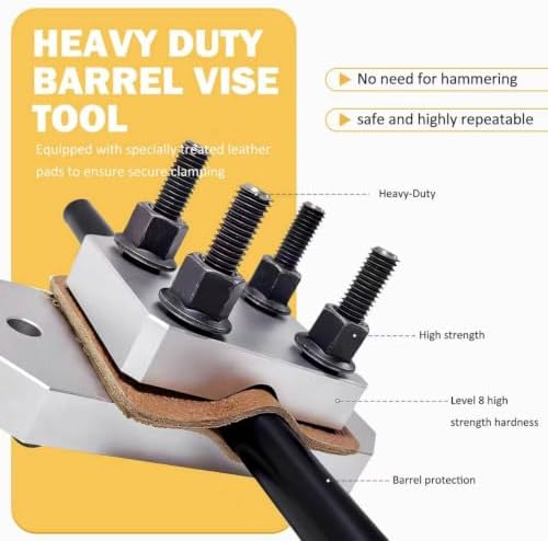 Professional Grade Heavy Duty Barrel Vise Tool，Universal Barrel Clamp Surface Protection Design，Compatible with Outer diameters 0.67 to 1.375 inches，Aluminum Barrel Clamp