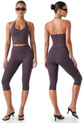 Workout Capri Gym Set for Women - 2 Piece Yoga Set with Leggings Halter Top