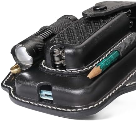 Leather Cell Phone Holster Case Multitool Sheath Flashlight Belt Pen Holder