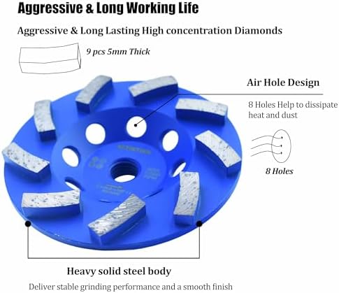 4.5 in. x 5/8-11 in. Threaded Arbor 9 Segments Diamond Turbo Cup Wheel for Stone Concrete Masonry (5/8"-11 Threaded)