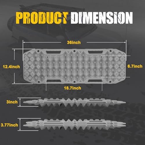 BUNKER INDUST Off Road Traction Boards, Pair Recovery Tracks Traction Mat for 4x4 Truck Jeep Mud, Snow, Sand Ramp-Grey Emergency Tire Traction Pads (Gen 10th)