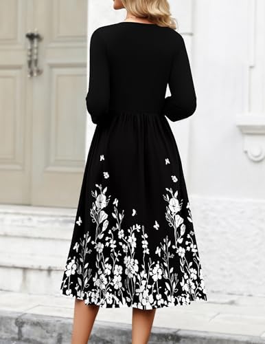 Zeagoo 3/4 Sleeve Women's Dress Casual Aline Summer Fall Midi Long Dresses