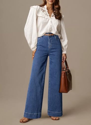Dokotoo Women's Casual High Waisted Jeans Stretch Wide Leg Loose Denim Pant