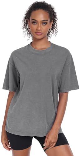 Womens Vintage Oversized T Shirts Acid Washed Baggy Cotton Tee Workout Gym Shirts Boyfriend Short Sleeve Tops