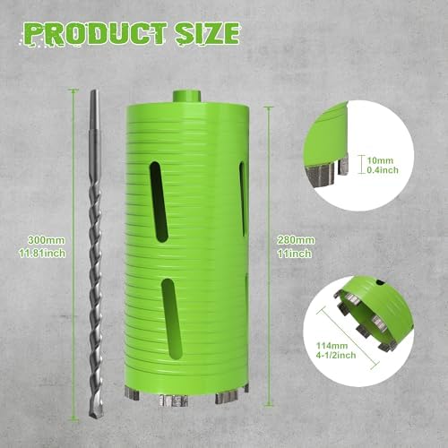 4 1/2 Inch Dry Core Drill Bit with Pilot Bit and 2 Pcs Adapters