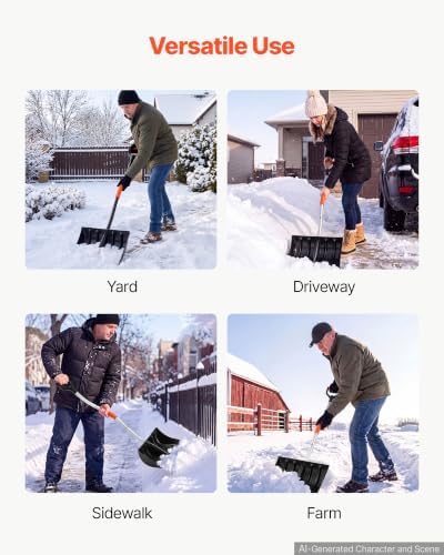 VEVOR Snow Shovel for Driveway 17" Wide Plastic Shovel with D-Grip Handle