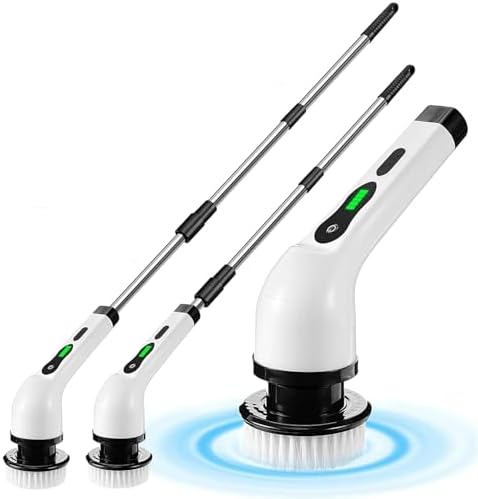 Electric Spin Scrubber, Cordless Cleaning Brush Waterproof with 9 Replaceable Brush Heads, 1.5H Power Dual Speed, Shower Scrubber with Extension Handle for Bathroom Tub Tile Floor Car