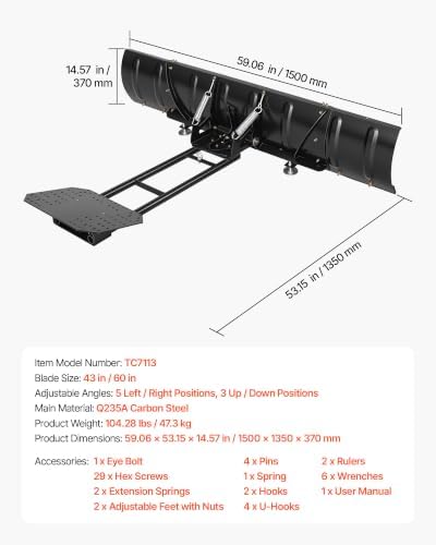 VEVOR Snow Plow Kit 43 in/60 in Width Adjustable Universal Plow Attachment