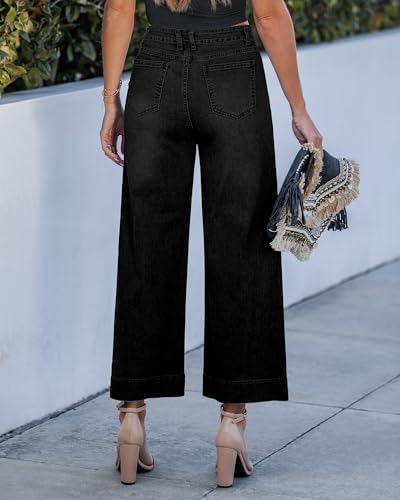 GRAPENT Women's Wide Leg Jeans High Waisted Cropped Stretchy Denim Pants