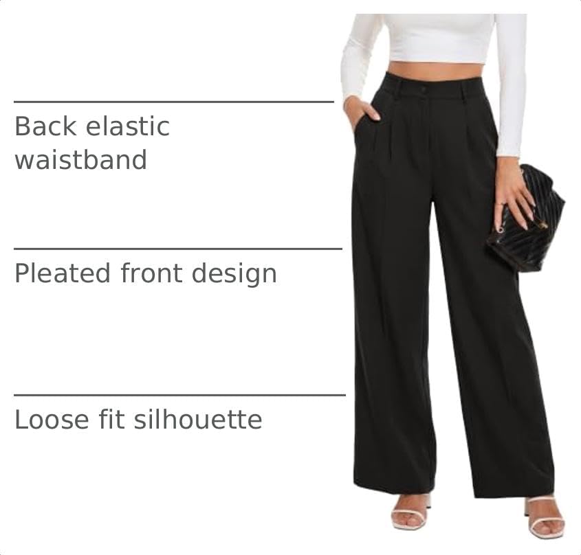 KICZOY Women Casual Wide Leg Dress Pants High Waist Lightweight Flowy Pants