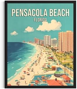 Pensacola Beach Florida Black Framed Wall Art Print Poster, US Vintage Retro Beach Scenery Posters Prints for Restroom Home Picture Painting Artwork Gallery 219 (Pensacola Beach Florida, 24"L x 18"W, Black Frame)