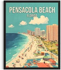 Pensacola Beach Florida Black Framed Wall Art Print Poster, US Vintage Retro Beach Scenery Posters Prints for Restroom Home Picture Painting Artwork Gallery 219 (Pensacola Beach Florida, 24"L x 18"W, Black Frame)