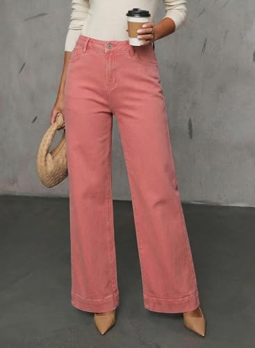 Dokotoo Women's Casual High Waisted Jeans Stretch Wide Leg Loose Denim Pant