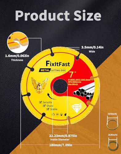 FIXLTFAST Diamond Metal Cutting Wheel 7 x 7/8" for Angle Grinder - 1PCS