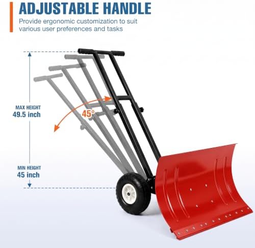GarveeLife Wheeled Snow Shovel - 29in Steel Blade, 10in Wheels Red/Black