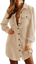 Alaster Queen Women's Corduroy Long Sleeve Button Work Tunic Short Dresses