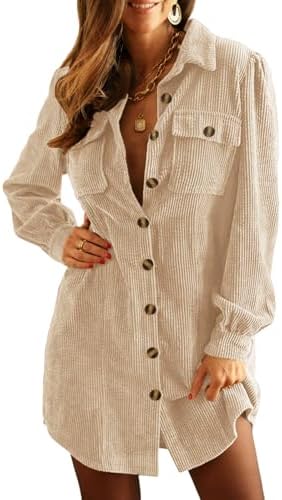 Alaster Queen Women's Corduroy Long Sleeve Button Work Tunic Short Dresses