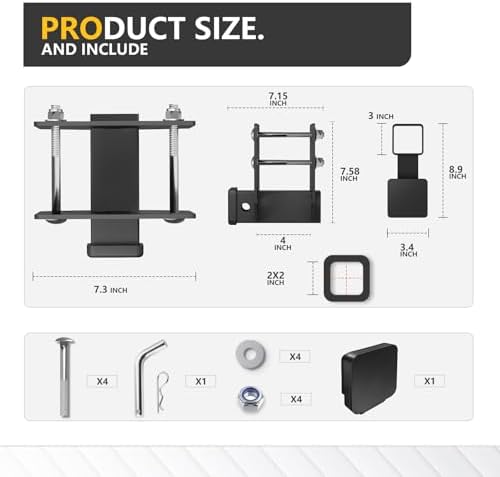 YZONA Tow Hitch 2 Inch, RV Bumper Hitch Trailer Receiver, Fits 2" to 4" Rear Beams, 3500 LBS Capacity Upgrade Towing Adapter Openning for Camper Cargo Carrier Bike Racks RV Tire Carrier Ball Mounts