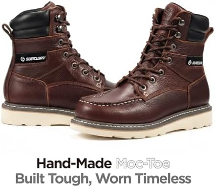 SUREWAY Men's 8" Moc Toe Full-Grain Leather Soft Toe Work Boots, EH Rated