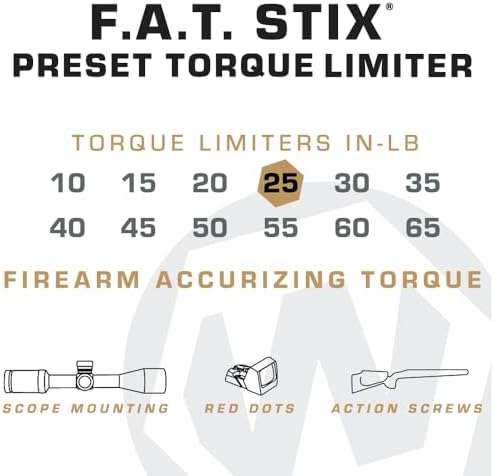 Fat Stix Individual Limiter 10-65 Inch-Pounds with Preset Torque, Accurately Tightens, Reversible, Compatible with Wheeler Fat Stix T-Handle Driver, for Gunsmithing, Reloading, and Torque Adjustment