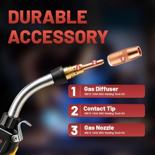 10ft or 15ft Mig Gun torch Compatible with Bernard STYLE BTB 400A BNQ400M Euro Connector and Give Away Consumables kits (15ft BNQ400M Torch)