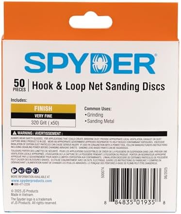 Spyder 50-Pack 320 Grit Sanding Discs, Ceramic Net, 5-Inch Hook and Loop, for Random Orbital Sander (500074)