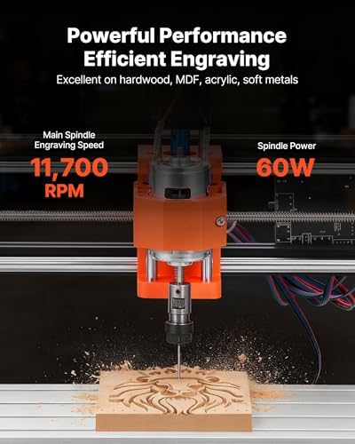 VEVOR 3018 CNC Router Machine, 60W Spindle, 3-Axis Wood Engraving Milling Machine, with 300 x 180 x 40 mm Working Area, Aluminum Alloy Construction, Rotary Knob, for Wood Acrylic Carving Cutting