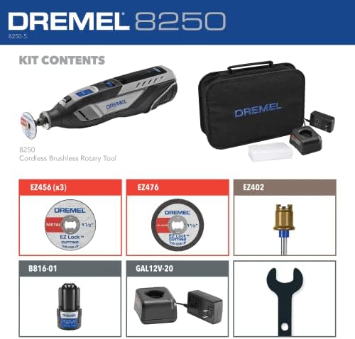 Dremel 8250-5 12V Lithium-Ion Variable Speed Cordless Rotary Tool with Brushless Motor - 5 Rotary Tool Accessories, 3Ah Battery, Charger, and Tool Bag
