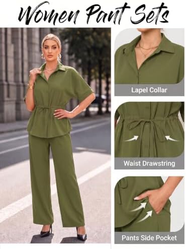 Two Piece Sets for Women Dressy Shirt Top Flared Pants Business Pantsuits