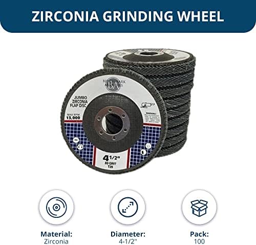 Benchmark Abrasives 4.5" x 7/8" Zirconia Type 29 Flap Discs, 80 Grit