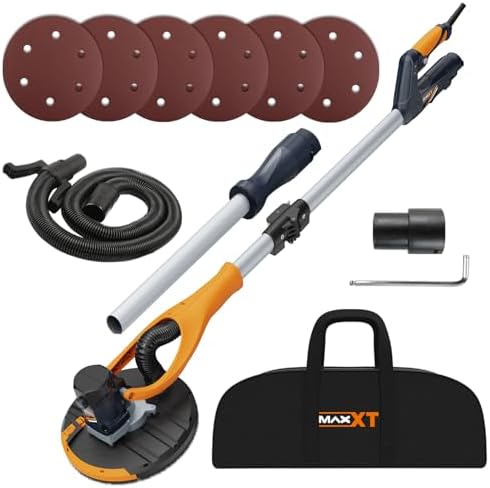 MAXXT Drywall Sander, Lightweight Popcorn Ceiling Removal Tool, 5 Variable Speed Foldable Telescopic Electric Drywall Sander, 800-1700RPM Vertical Power Ceiling Sander With 6pcs SandPapers, Bag