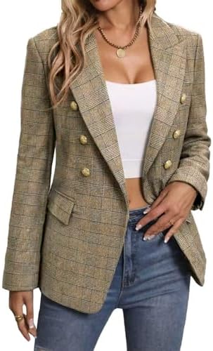 Mina Self 2026 Women's Fall Tweed Blazer Plaid Jacket Business Casual Coat