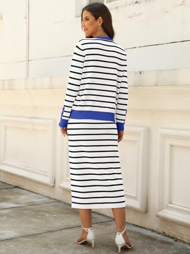 ANRABESS Women 2 Piece Striped Sweater Skirt Set