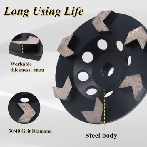 High Performance Diamond Grinding Cup Wheel, 5’’ Aggressive Arrow Segment Grinding Wheel for Concrete Thin Epoxy Coating Removal, 5/8"-11 Arbor, 30/40 Grit, 6 Segments