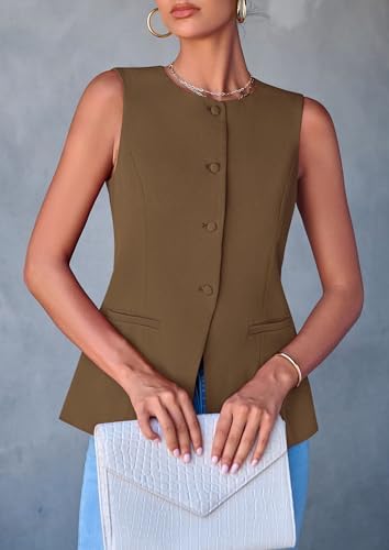 PRETTYGARDEN Women Tailored Suit Vest Business Casual Tops